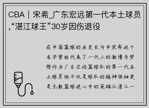 CBA｜宋希_广东宏远第一代本土球员,“湛江球王”30岁因伤退役